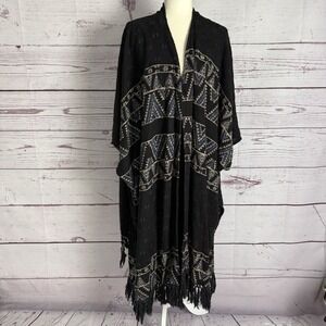 Ecote Shawl Womens‎ Size 0/S Black Geometric Print Open Front Relaxed Bohemian